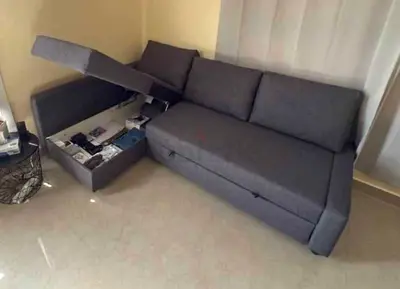 Grey L-shaped Sofa Bed with Underneath Storage