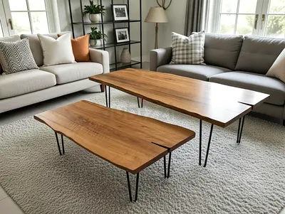 Marina Home Set of 2 Coffee Tables with Metal Wooden Print