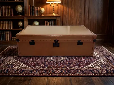 Timothy Oulton Vintage Leather Trunk / Coffee Table — Large Storage Chest