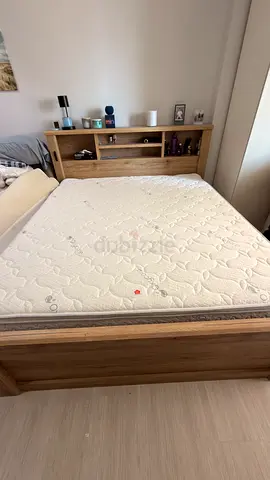 King Size Wooden Bed with Storage Headboard + Mattress – Excellent Condition