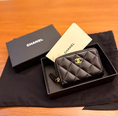 Chanel Black Quilted Small Wallet/Card Holder with Box