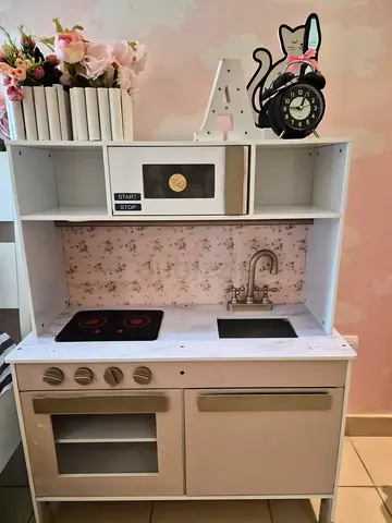 Wooden Play Kitchen Set with Oven, Sink and Shelves