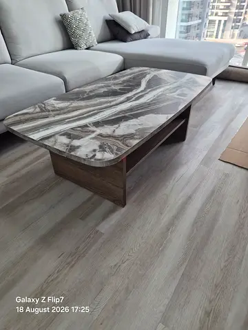 Marble-Top (feel) Wooden Coffee Table — Modern Living Room Piece 124x67 cm