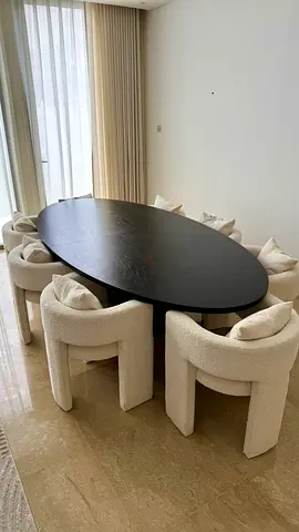Modern Wooden Dining Table with Boucle style Chairs