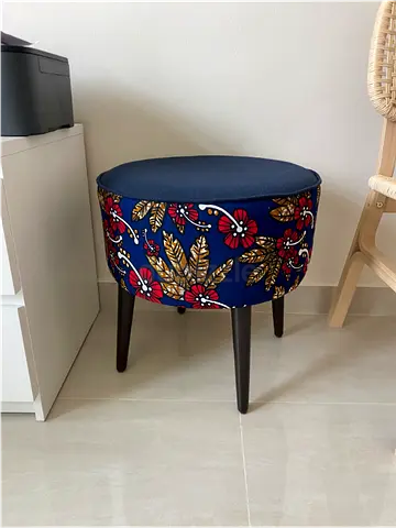 Round Floral Upholstered Ottoman/Stool with Wooden Legs 200 each 1 x blue 1 x red