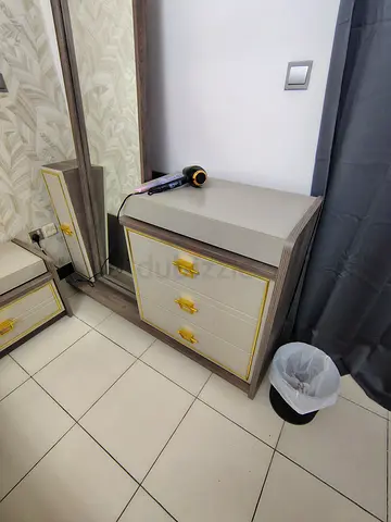 Wooden bedside table / nightstand with drawer and gold handles