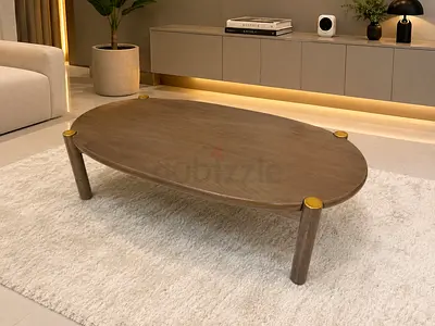CB2 Mid-century Oval Wooden Coffee Table with Brass Accents