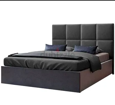 New Grey Upholstered Double Bed with Padded Headboard - Modern Design