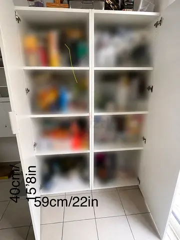 White Tall Storage Cabinet with 6 Shelves - Good Condition