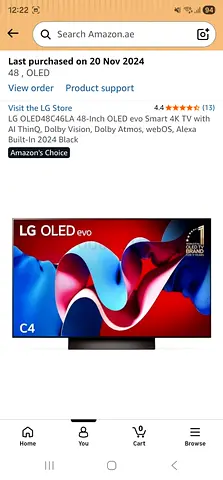 LG OLED evo 48-inch 4K Smart TV (C4) - Like New, Purchased Nov 2024