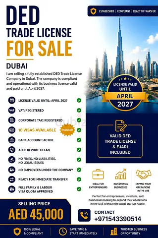 UAE Mainland DED License Dubai (Established, License Valid until Feb 2026)