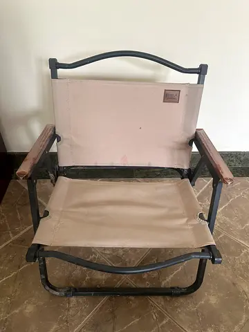 Folding Canvas Camping Chair with Wooden Armrests