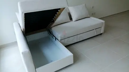 Modern Beige L-Shaped Sofa Bed with Storage