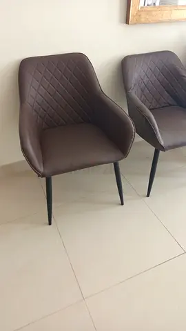 Set of 2 Brown Quilted Faux Leather Dining Chairs — Good Condition