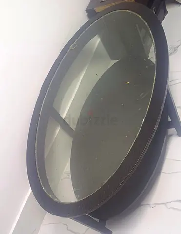 Round Glass Top Coffee Table with Dark Wooden Frame