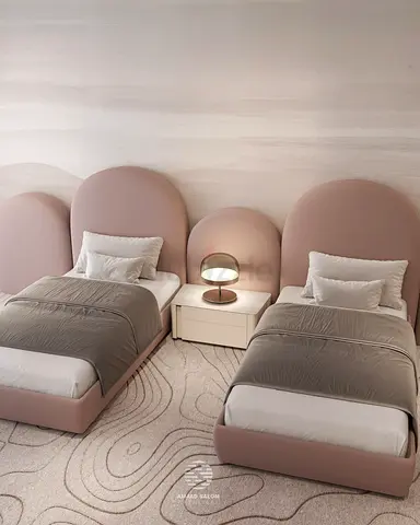 Modern Pink Twin Bed Set with Arched Headboards