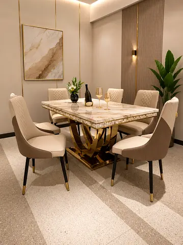Brand new High Quality Top marble dinning Table with 6 Chairs Available