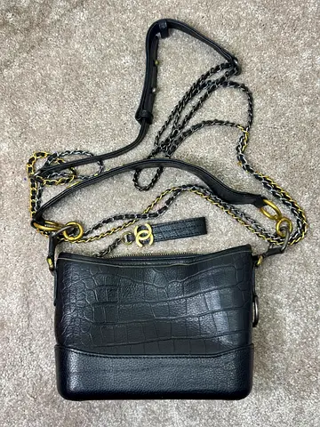 Chanel Gabrielle Black croc-embossed chain shoulder bag with mixed metal hardware