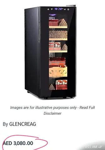 Glencreag Glass Door Humidor / Cigar Cabinet - Black. New. Unused. AED 990 Only.