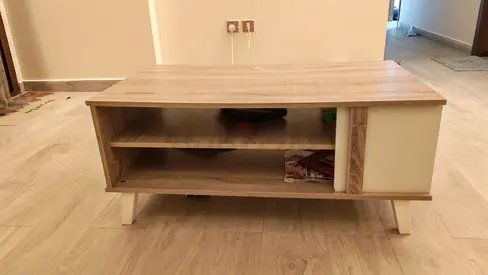 Modern Wooden Coffee Table with Storage Shelves