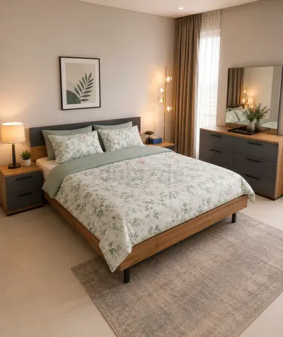 Modern Wooden Bedroom Furniture Set with Bed and Dresser