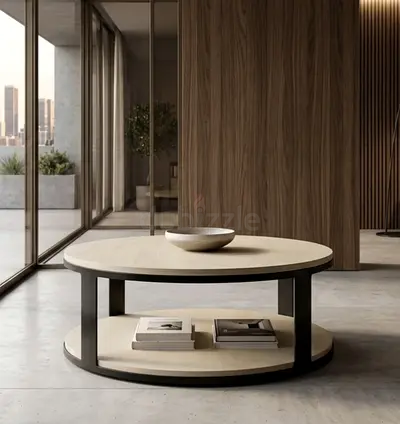 Pottery barn Round Wooden Coffee Table with Lower Shelf - Light Oak Finish