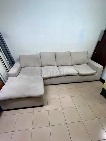 Light grey L-shape fabric sofa with chaise - used