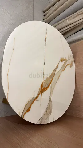Oval Marble-Effect Coffee Table Top - White with Gold Veins