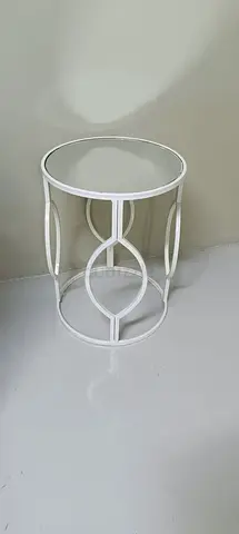 White Metal Side Table with Glass Top - Compact Accent Table
