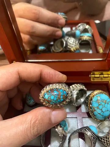 Handmade Silver Ring with Large neyshaburi Turquoise Stone (Vintage Style)