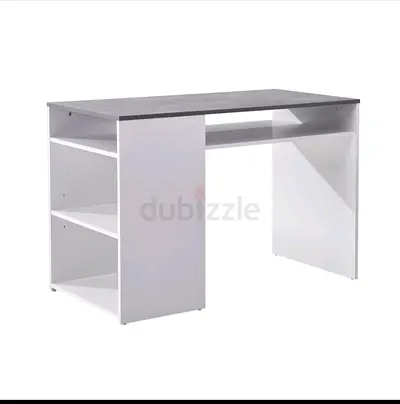 Modern White and Grey Office Study Desk with Shelves