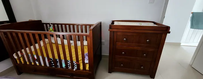 Silver Cross wardrobe, cot and chest of drawers