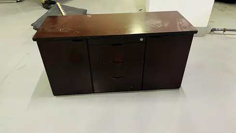 Wooden low cabinet with 3 drawers and side compartments - used