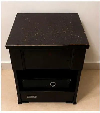 Small Black Wooden Nightstand / Bedside Table with Drawer and Shelf