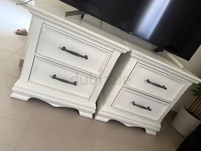 Pair of White Wooden Nightstands / Bedside Tables with Two Drawers