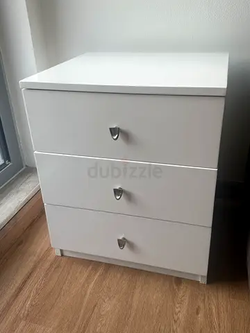 White 3-Drawer Bedside Table / Nightstand - Good Condition