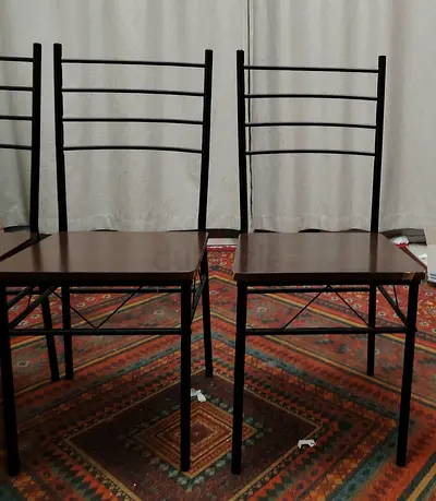 Set of Table + 4 Metal Frame Dining Chairs with Wooden Seats - Good Condition