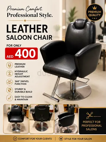 Leather Salon Chair with Hydraulic Lift & 360° Swivel - Black