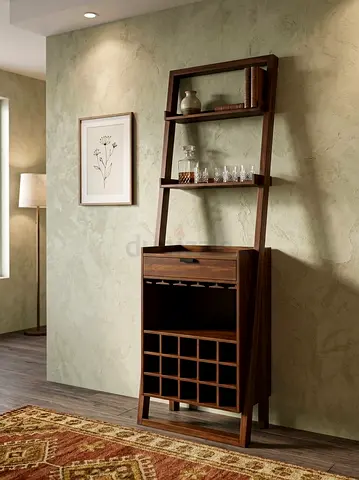 Crate & Barrel Wine Rack with Shelves and Drawer - Dark Walnut
