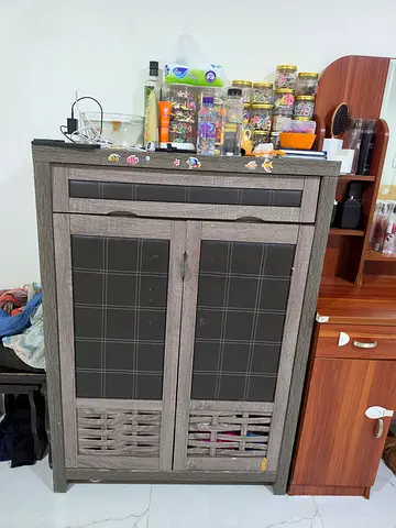 Wooden Storage Cabinet with Upholstered Panels