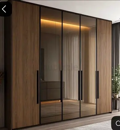 Large Modern Wooden Wardrobe with Mirrored Doors - 6-Door