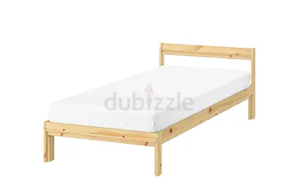 Solid Pine Single Bed Frame with Headboard - Simple Wooden Frame with mattress