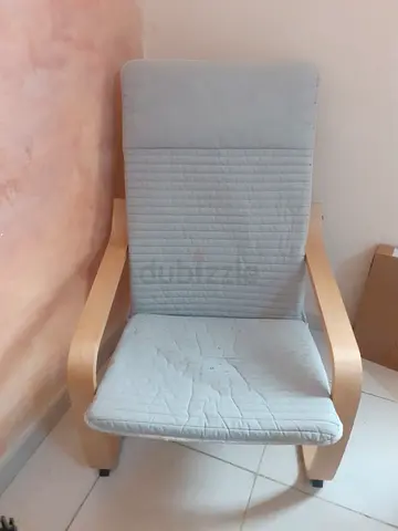 Light wooden lounge chair with grey cushion - good condition