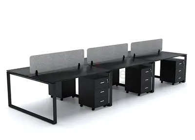 Modern 4-Seat Office Workstation Desk with Mobile Pedestals and Dividers