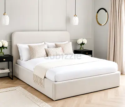 New Beige Upholstered Queen Size Bed with Headboard