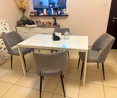 Modern White ikea Dining Table with 4 Grey Chairs from Pan Home