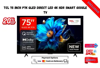 TCL 75 Inch QLED Direct LED 4K HDR Smart Google TV 75P7K-Free delivery-Free wall Mount-Waaranty