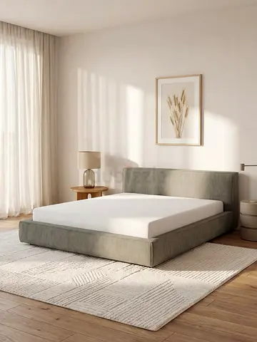 Customised Modern Upholstered Bed Frame in Sage Green