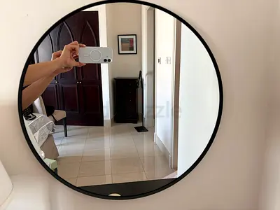 Modern Round Wall Mirror with Black Metal Frame – Perfect Condition
