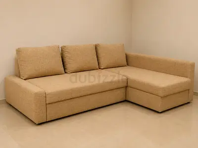 Comfortable L-Shaped Sofabed in Beige Fabric